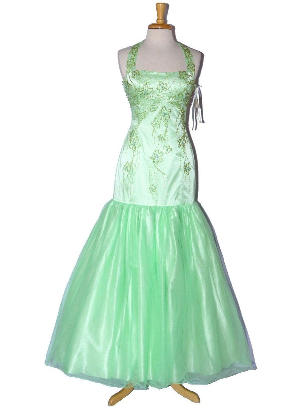 Loralie #7484 Tulle Fit and Flare Beaded Prom Hoco Gown-Size 8-Apple Green-NEW